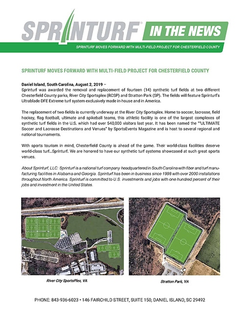 SPRINTURF MOVES FORWARD WITH MULTI-FIELD PROJECT FOR CHESTERFIELD COUNTY